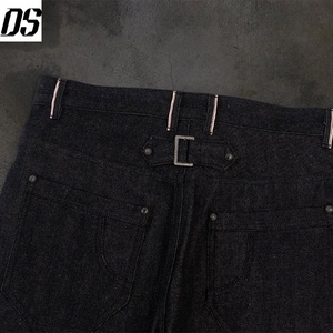 Jeans pour hommes OEM de haute qualité en denim japonais selvedge slub (charbon) avec patchwork à carreaux sur le devant - Product Image 5