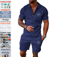 Vente en gros de vêtements de golf, ensemble polo et short à fermeture éclair pour hommes, ensembles de survêtements pour hommes personnalisés de haute qualité, ensembles pour hommes avec logo sérigraphié en soie