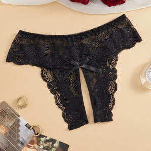 Ding Zhi Mei String sexy en dentelle noire semi-transparente taille haute pour femme Lingerie - Product Image 1