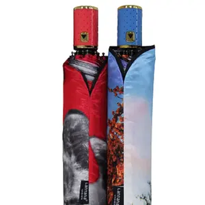 RPET Eco-friendly Prints Gift Umbrellas Smart Compact Luxury For Customized Pattern Fully Automatic 3 Folding Umbrella