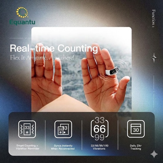 Tasbeeh Ring Counter 999999 Muslim Tally Counter Equantu Arabic 5 Prayer Azan Alarm Zikr Ring Muslim Digital Smart Ring