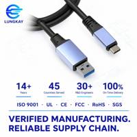 LUNGKAY Kabel USB 3.0 Aktif Tipe A ke Tipe C 60W 5Gbps untuk Kamera Jaringan, Komputer, Hard Drive Portabel, Hub, Headset VR