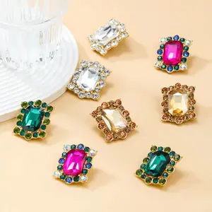 2024 New Arrival Fashion Jewelry 18K Gold Colorful Diamond Earrings Square Crystal Stud Earrings
