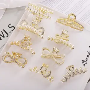 Perlen legierung Haar klaue neuer Modedesigner Gold klauen clip mit Diamant