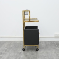 Vente en gros Chariot de salon en acier inoxydable noir Chariot d'organisation pour coiffure beauté Chariot d'extension de cheveux pliant mobile