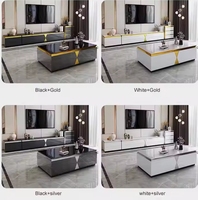 Table basse moderne en verre trempé marbré doré, meuble TV avec tiroirs de rangement, mobilier de luxe léger pour salon, hôtel, chambre à coucher