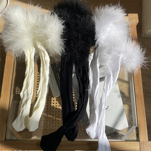 Chaussettes hautes sexy en plumes pour femmes, bas en dentelle Lolita, mignon, poilu, pour filles - Product Image 6