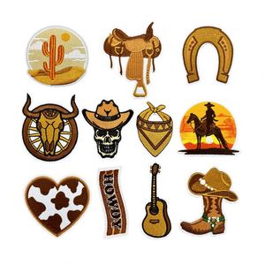 Nuevo Parche Termoadhesivo Bordado con Temática Vaquera del Oeste, con Diseños de Bota, Pistola, Calavera, Herraduras y Silla de Montar, para Decoración de Ropa, Sombreros y Bolsos - Product Image 1