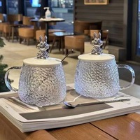 Ours Tasse Cuillère Avec Couvercle Verre Tasse À Eau Bureau Tasse À Café Ménage Fleur Tasse À Thé