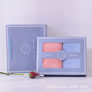 Boîte cadeau de serviettes en polaire corail 35x75 cm, lot de deux, cadeau de mariage, doux pour la peau, emballage exquis - Product Image 1