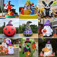 Décoration gonflable d'Halloween en tissu Oxford, motif démon à cornes et fantôme patchwork effrayant, résistante à l'eau, pour extérieur, jardin, fête et événement