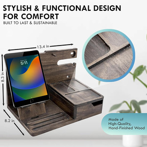 Wooden Desktop Organizer Phone Holder With Charging Port <b>Glasses</b> Tray Storage <b>Rack</b> Multifunctional Office Desk Stand Retro Color - Product Image 4