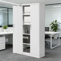 Armoire de rangement moderne pliable à 2 portes vitrées et 5 niveaux pour bureau et maison, avec serrure à clé, en fer et acier