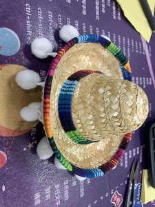 مهرجان الكرنفال المكسيكي حفلة هالوين الشعر الحيوانات الأليفة مصغرة قبعة القش سومبريرو القط الملحقات الكلب طوق الشعر عقال - Product Image 6