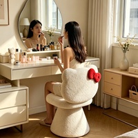 Tabouret de maquillage en bois style crème Kitty, ottoman rotatif antidérapant pour coiffeuse de chambre à coucher, Nouveauté 2026