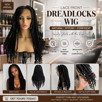 Perruque synthétique Lace Front Dreadlock tressée à la main, style Goddess Locs, avec pointes bouclées, afro kinky, en fibre haute température