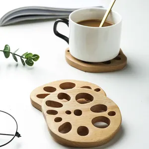 Tabletex son tasarım doğal kayın ahşap bardak altlığı seti 4 adet istiflenebilir yaratıcı Lotus kök kahve kupası tutacağı içecek için