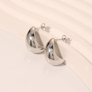 Pendientes de aro de acero inoxidable para mujer Punky, gota de agua pulida alta CC, forma geométrica, estilo Luna, joyería de moda - Product Image 2