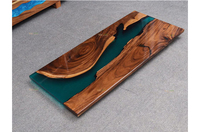 Tablero de Mesa de Comedor de Alta Gama en Madera de Nogal de Ecuador con Resina Epoxi, Mesa de Comedor Grande de Acacia con Borde Natural y Resina Epoxi
