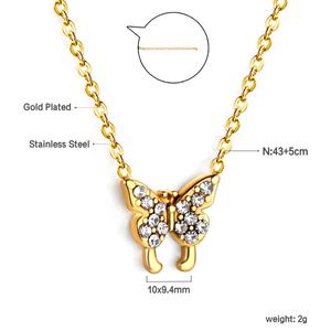 Colliers pendentifs papillon mignons en acier inoxydable plaqué or 18 carats avec zircon incrusté, bijoux fantaisie délicats pour femmes, vente en gros - Product Image 3
