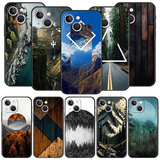 Forest Geometry Wood Luxury Phone Case for iPhone 13 15 14 12 11 16 Pro MAX XR X SE XS 7 8 Plus TPU Silicone Protection Cover