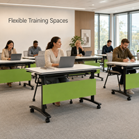 Table de formation pliable en bois avec roulettes verrouillables, plateau rabattable, gain de place, pour bureaux, salles de classe et salles de formation