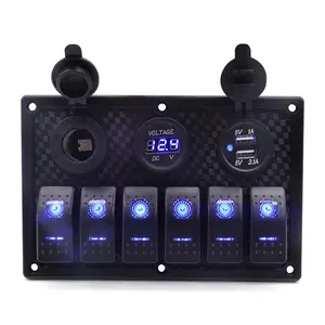 6 gang LED thuyền Marine Rocker Bảng điều chỉnh vôn kế kép USB Charger Thuốc lá nhẹ hơn ổ cắm cho xe ô tô rvs push button Thiết bị chuyển mạch