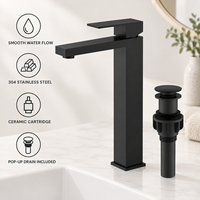 Keran Wastafel Stainless Steel Modern Matte Black, Tuas Tunggal, Lubang Tunggal, Keran Berukuran, Terpasang di Atas Meja, untuk Wastafel Kamar Mandi