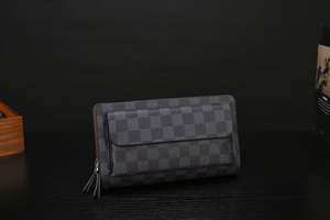 Sac à main long en cuir PU imperméable, style vintage géométrique, avec logo personnalisé, simple, pour homme, avec fermeture éclair, multi-couches, portable, pour affaires - Product Image 6