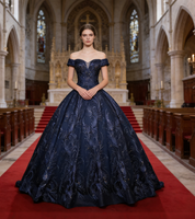 Robe de Quinceañera bleu marine enchantée, épaules dénudées, broderies et appliques, robe de bal en tulle, robe de mariée, pour événements du soir