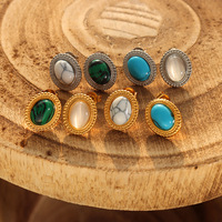 Ensemble Collier et Boucles d'Oreilles Tendance en Acier Titane Plaqué Or 18K avec Pendentif Œil de Chat Turquoise pour Femme, Design Géométrique, Idéal pour Meilleure Amie