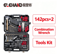 ELEHAND 142-teiliges +2 Kombinations-Schraubenschlüssel-Set Steckschlüsselsatz Ratsche Schraubendreher Zangen Hammer Auto-Reparatur-Werkzeugset