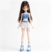 Poupée en plastique écologique personnalisée de 14 cm, forme de dessin animé de petite fille bleue, objet de collection pour cadeaux promotionnels et faveurs de fête
