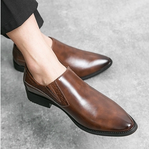 Men's <b>Pointed</b> Head Pattern Low-top Leather Shoes, Anti-slip Waterproof, <b>Light</b> and Breathable, Casual Office Wedding Dress Shoes - Product Image 6
