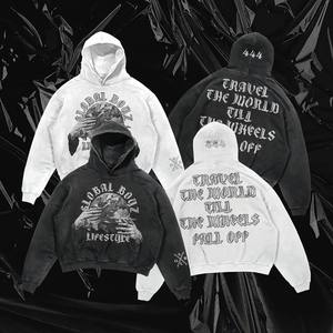 Sweat à capuche pour homme Global Boyz, imprimé surdimensionné, streetwear, 100% coton tricoté, respirant, pour l'automne, avec logo sur le devant et poche - Product Image 1