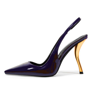 Custom Women Back Strap Gold Strange Heels Bright Patent on Pumps Slingback Dress Sandals Pointed Toe <b>Shoes</b> - Product Image 4