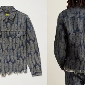 Chaqueta Vaquera Jacquard de Plumas Deshilachadas de Peso Pesado Personalizada para Hombre - Product Image 6