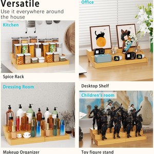 Bamboo Expandable Spice Rack Multi Layer <b>Desktop</b> Storage <b>Shelf</b> With Adjustable Design For Kitchen Cabinet Organization - Product Image 2