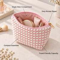 Pochette de maquillage en velours côtelé avec logo personnalisé, fermeture éclair, grande capacité, organiseur de toilette de voyage pour femmes, vente en gros