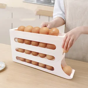 NISEVEN Hot Sale 4 Tiers Auto Rolling Fridge Egg Organizer Keep Fresh Egg Dispenser Fridge Eggs Holder