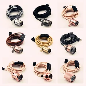 1M Braided Cloth Colored Electrical Cable With Switch and Plug E26 E27 Socket Retro Antique Vintage Pendant Light Lamp Holder