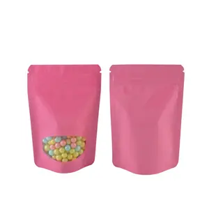 ピンクプリント光沢食品包装ポーチ丸窓付きヒートシールグミキャンディーバッグ容量: 100g 500g 1kg 2kg