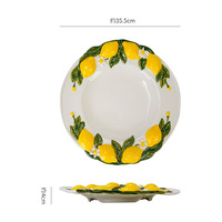 Assiette à citron en céramique haut de gamme de style européen, personnalisée, écologique, avec décoration sous-glaçure en relief, idéale pour la vaisselle domestique