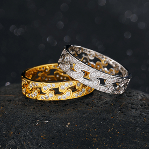 Anello <span class=keywords><strong>da</strong></span> <span class=keywords><strong>uomo</strong></span> con catena cubana placcata in oro placcato oro aaaa CZ diamante - Product Image 4