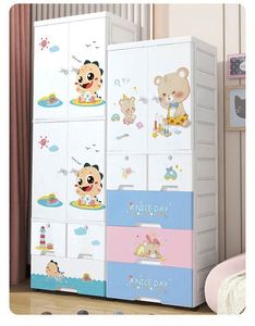 Baby Storage Drawer Cabinet Organizer Children 4-Layer Two Open Door Cartoon PP Injection Molded White Sustainable Durable - Product Image 3