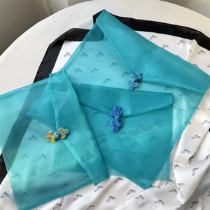 Wholesale Logo Printed Personalized Chinese <b>Frog</b> Button Blue Organza Sheer Envelope <b>Bag</b> for Clothes Gift Silk Scarf Packaging - Product Image 6
