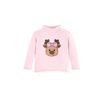 Vêtements pour enfants personnalisés vêtements d'hiver à manches longues 100 coton tricoté rose col roulé pour petites filles chandails avec des motifs de Noël