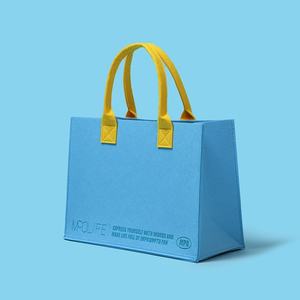 Sac fourre-tout de rangement portable à épissage bicolore de grande capacité en feutre de mode personnalisé avec fermeture ouverte pour le shopping - Product Image 1