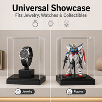 Vitrine de présentation de luxe en acrylique transparent avec aimants puissants et base noire pour bijoux, trophées, objets de collection, thèmes animaux et anime