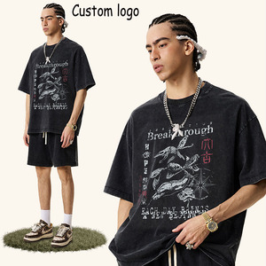 T-shirt pour homme avec impression graphique de serpent personnalisée, style vintage lavé, 100% coton, streetwear, style gothique sombre, 220g - Product Image 1